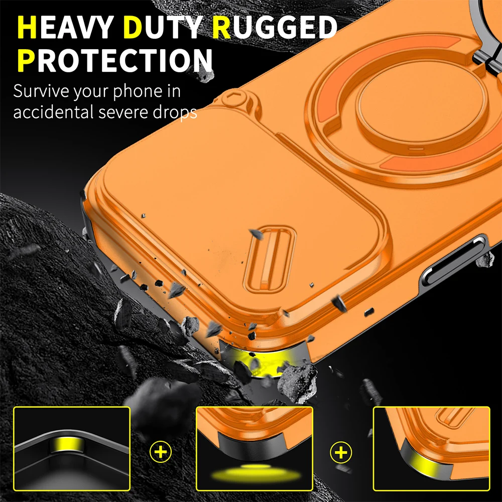 Magnetic Ring Stand Case for Apple iPhone 17 Air 16 15 14 13 12 Pro Max Plus With Sliding Camera Cover 360°Rotatable Kickstand view 2