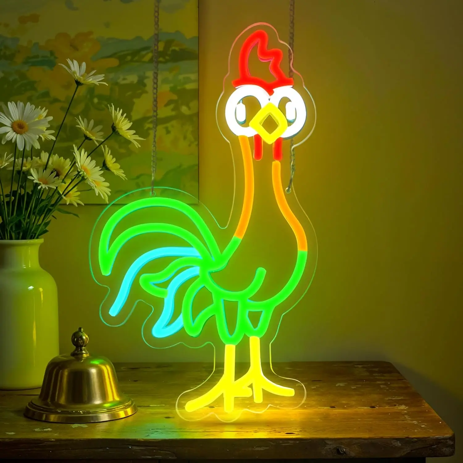 Rooster Neon Sign USB Dimmable Funny Chicken LED Sign for Bedroom Princess Room Cinema Restaurant Farmhouse Bar Party Decoration