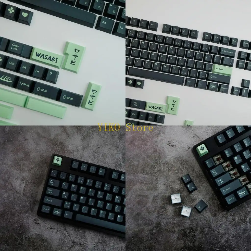 Teclas K32C verde Wasabi mostaza, teclado mecánico sublimación PBT, 142 teclas