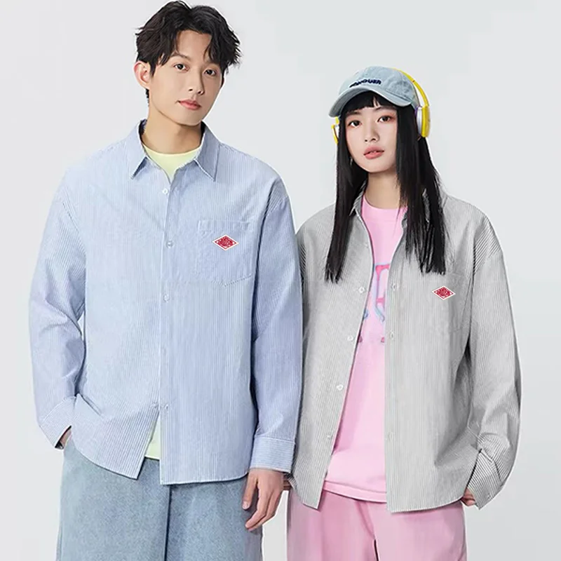 

2026 Exported to Japan Spring Autumn Men/Women Long Sleeved T-shirt Embroidery Brand Cotton Unisex Lapel Shirt Sweatshirt Tops