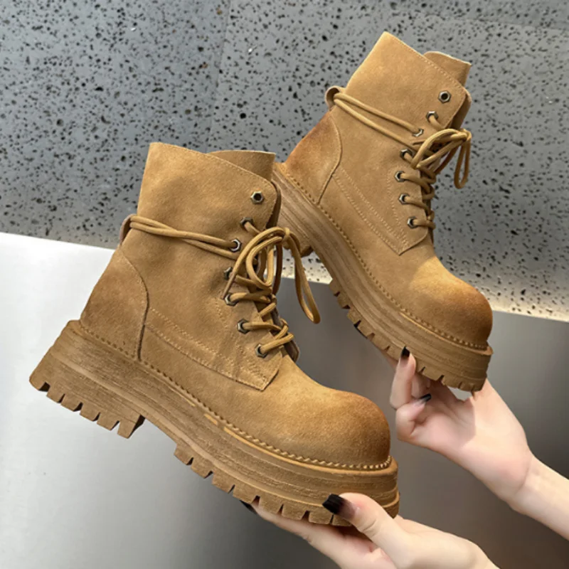 ZXRYXGS Superior Frosted Cowhide Autumn Winter Shoes Woman Boots 2025 Thick Soled Non-slip Thick Mid Heels Comfort Trendy Boots