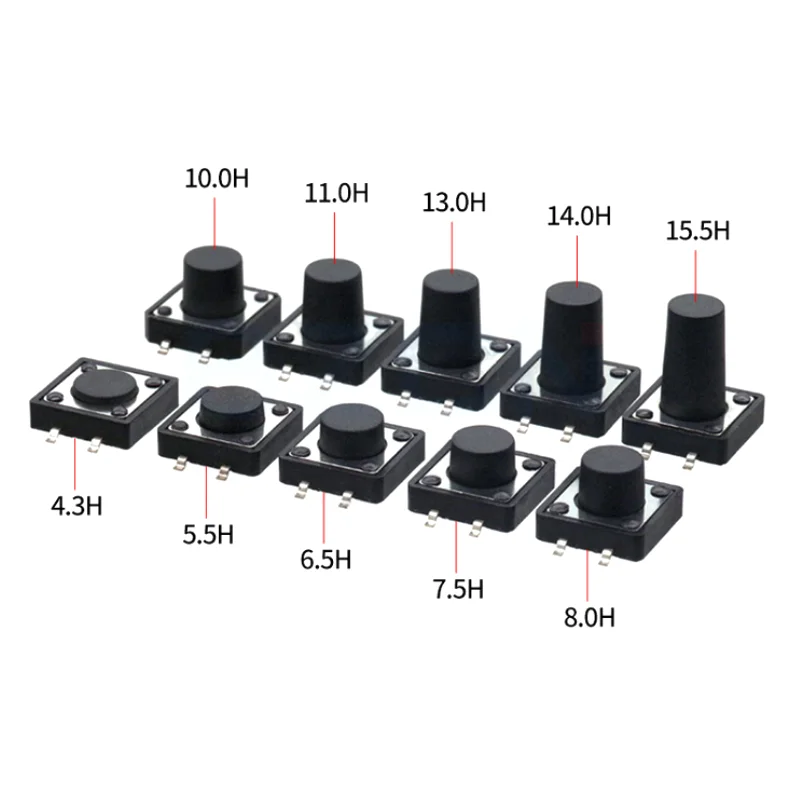 

20PCS PCB Tactile Tact Push Button Switch SMD 4Pin Micro Switch 12*12*4.3/5/6/7/8/9/10/11/12mm 12x12x4.3MM 12x12x5MM 12x12x6MM