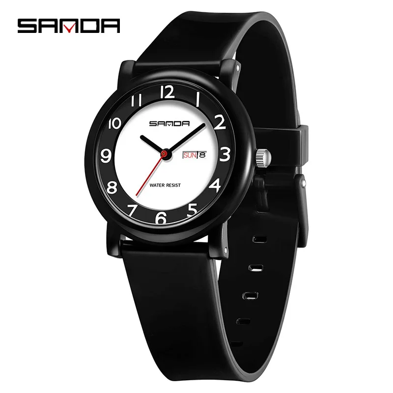 SANDA 3255 여성용 쿼츠 시계 방수 듀얼 캘린더 디스플레이 학생 시험 간단한 패션 시계 소녀 선물