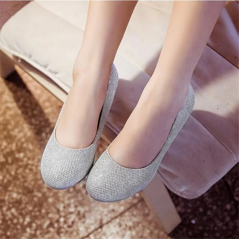 Spring New pattern fashion Round head Simplicity High-heeled Women Shoes Golden silvery Violet Shallow mouth Sequins Women Shoes