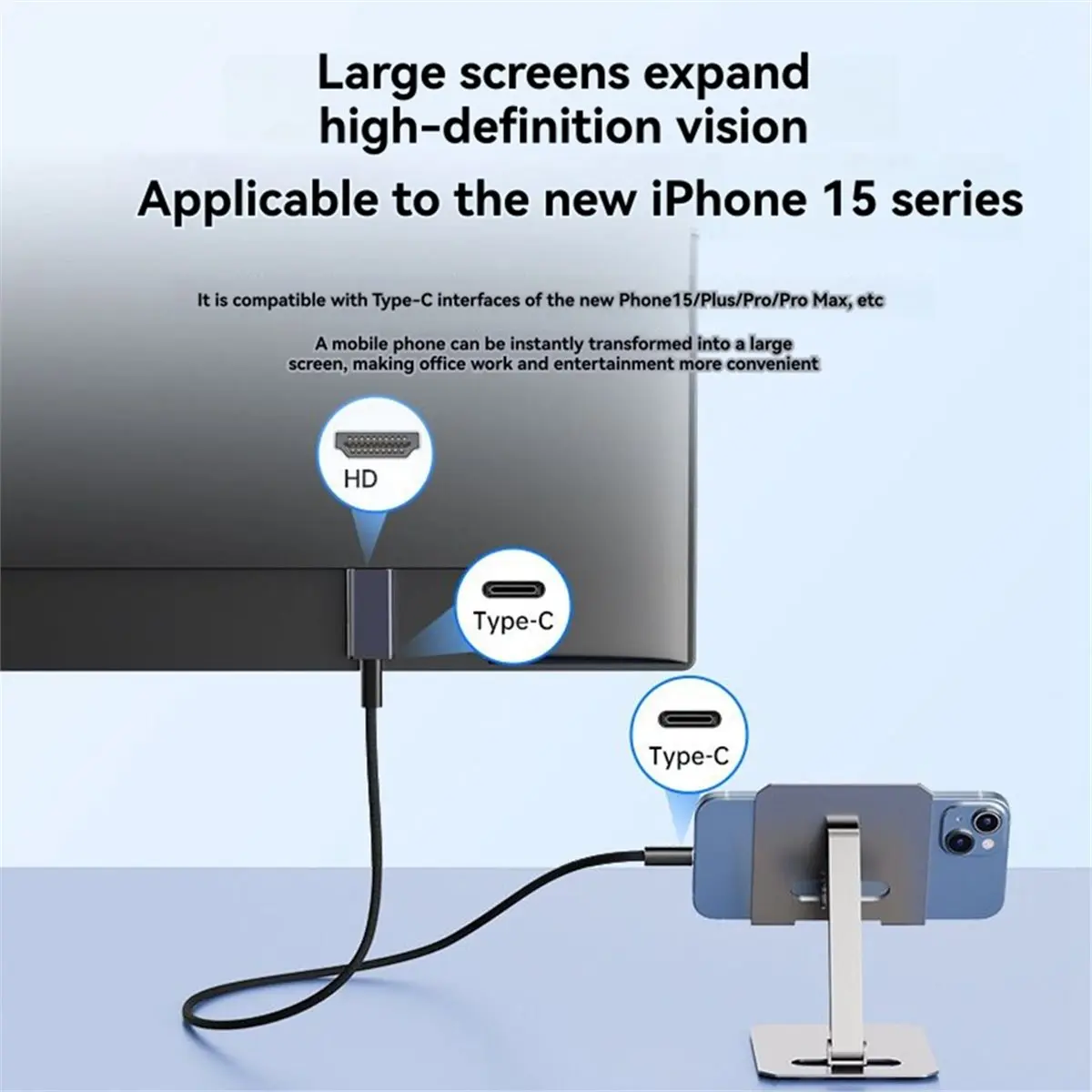 fine Type-C Female to HDMI-Compatible Male Adapter HD 4K@60Hz Mobile Phone to Monitor Screen Mirroring Adapter Card
