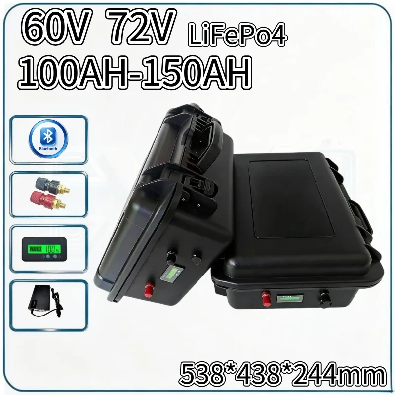 60V 72V Grade A LiFePO4 Rechargeable Battery Pack 100Ah-150Ah Built-In Smart BMS 6KW-7KW Stable Output For E-Trike Scooter RV Of