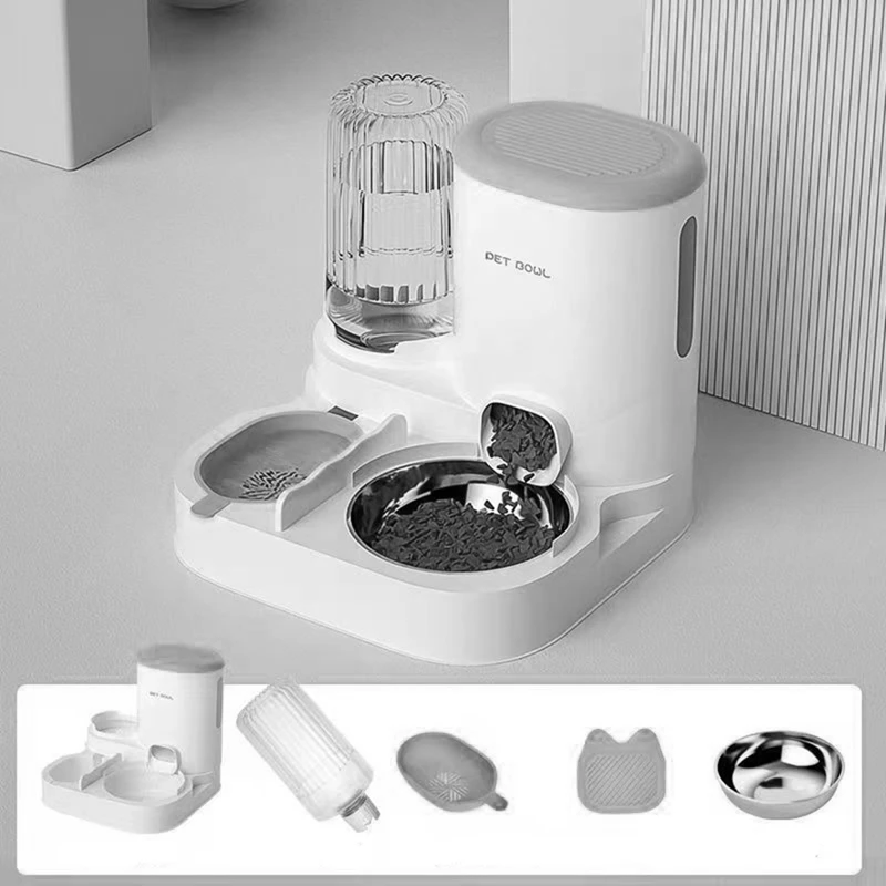 Pet Automatic Feeder 2 in 1 Dog Cat Food Container Water Fountain Large Capacity Stainless Steel Pet Feeding Bowl Pet