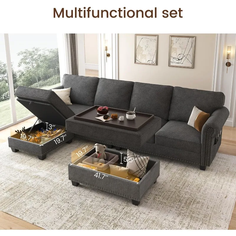 Convertible Sectional Sofa Couch, L Shaped Couch with Storage Ottoman Reversible Sofa with Chaise Small Sectional Couches