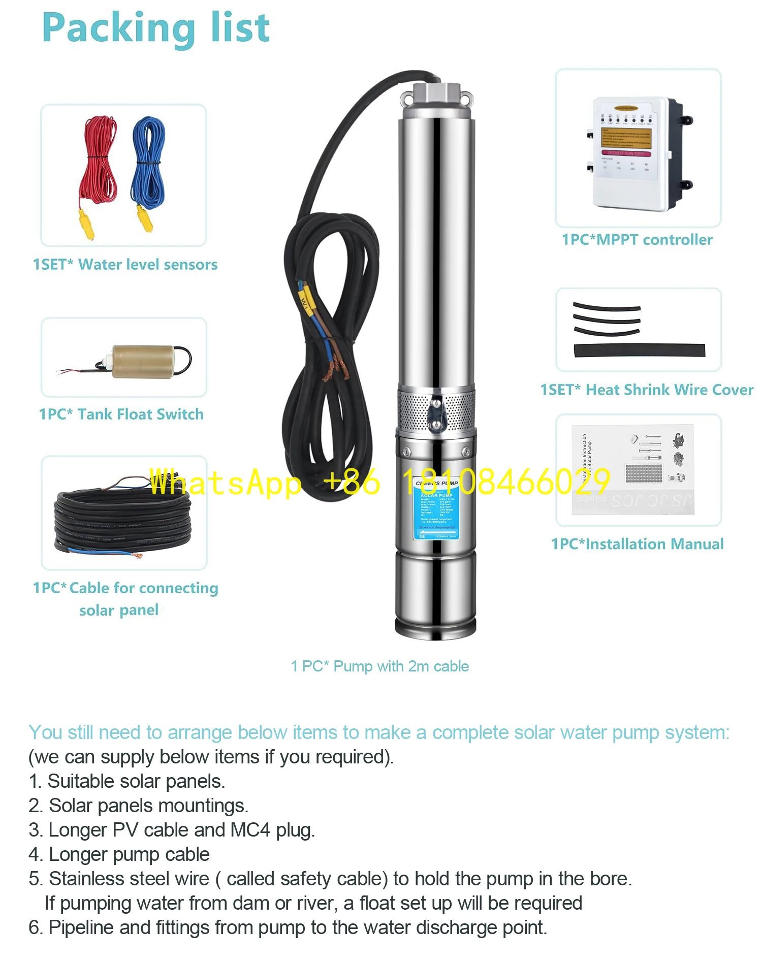 

Deep Solar Irrigation Pump Customizable Cable Length High Quality Stainless Steel Hybrid Solar AC DC Submersible Water Pump 48v