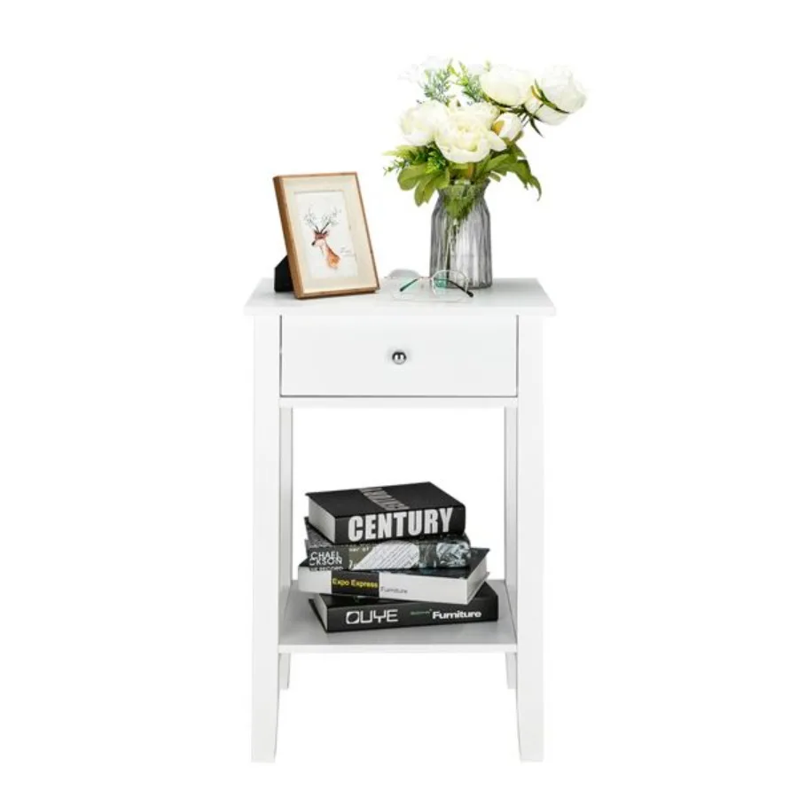 

Twolayer Bedside Table Coffee Table with Drawer White