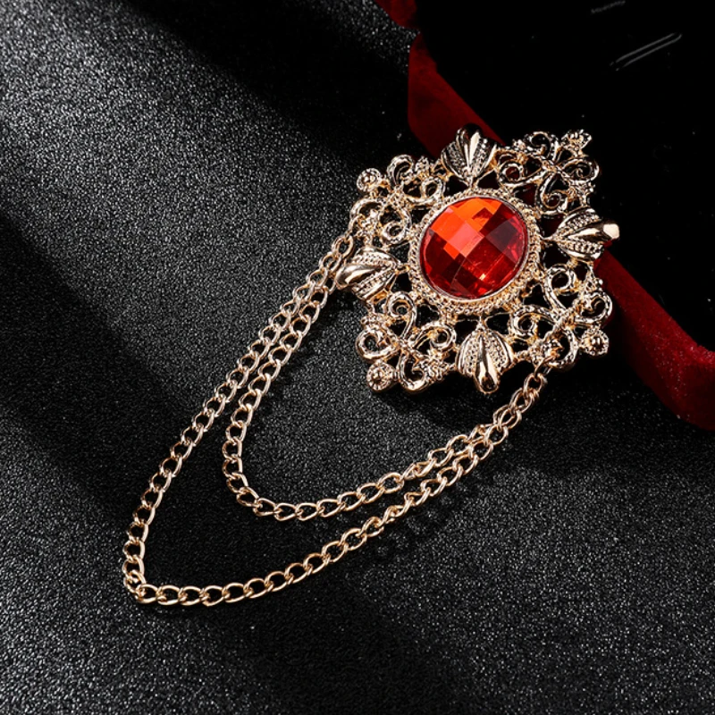 Retro Palace Edelstein Brosche Herren Anzug Pin Vintage Strass Kreuz Quaste Anstecknadeln mit Kette Abzeichen Luxus Schmuck Zubehör – Detail 7