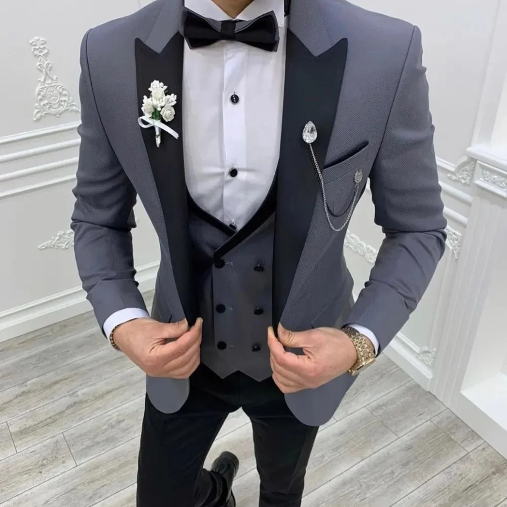 

Dark gray Mens Suits Casual 3 Pieces Slim Fit Lapel Formal Wedding Groom Wear Blazer Tuxedos for Party(Blazer+Pants+Vest)