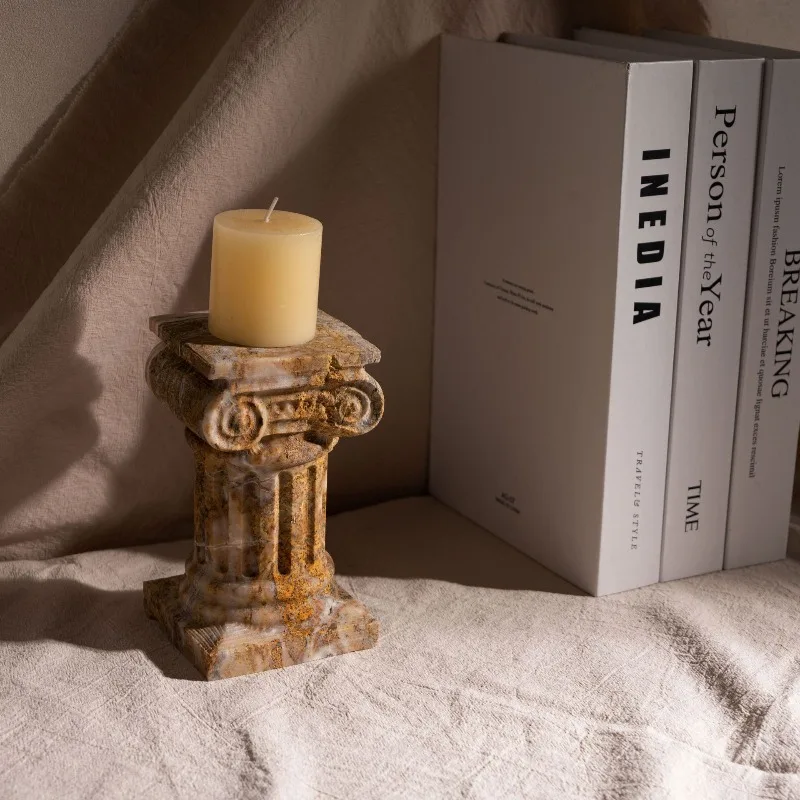 French medieval Roman column marble bookend light luxury model room study hotel art decoration ornament