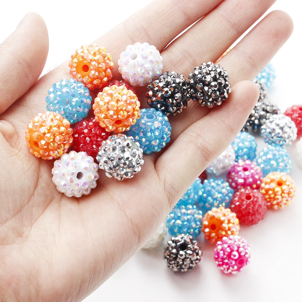 10Pc 16/20mm Round Acrylic Bead Inlaid Colorful Crystal Loose Spacer Beads For DIY Ballpoint Pen Pendant Necklace Jewelry Making