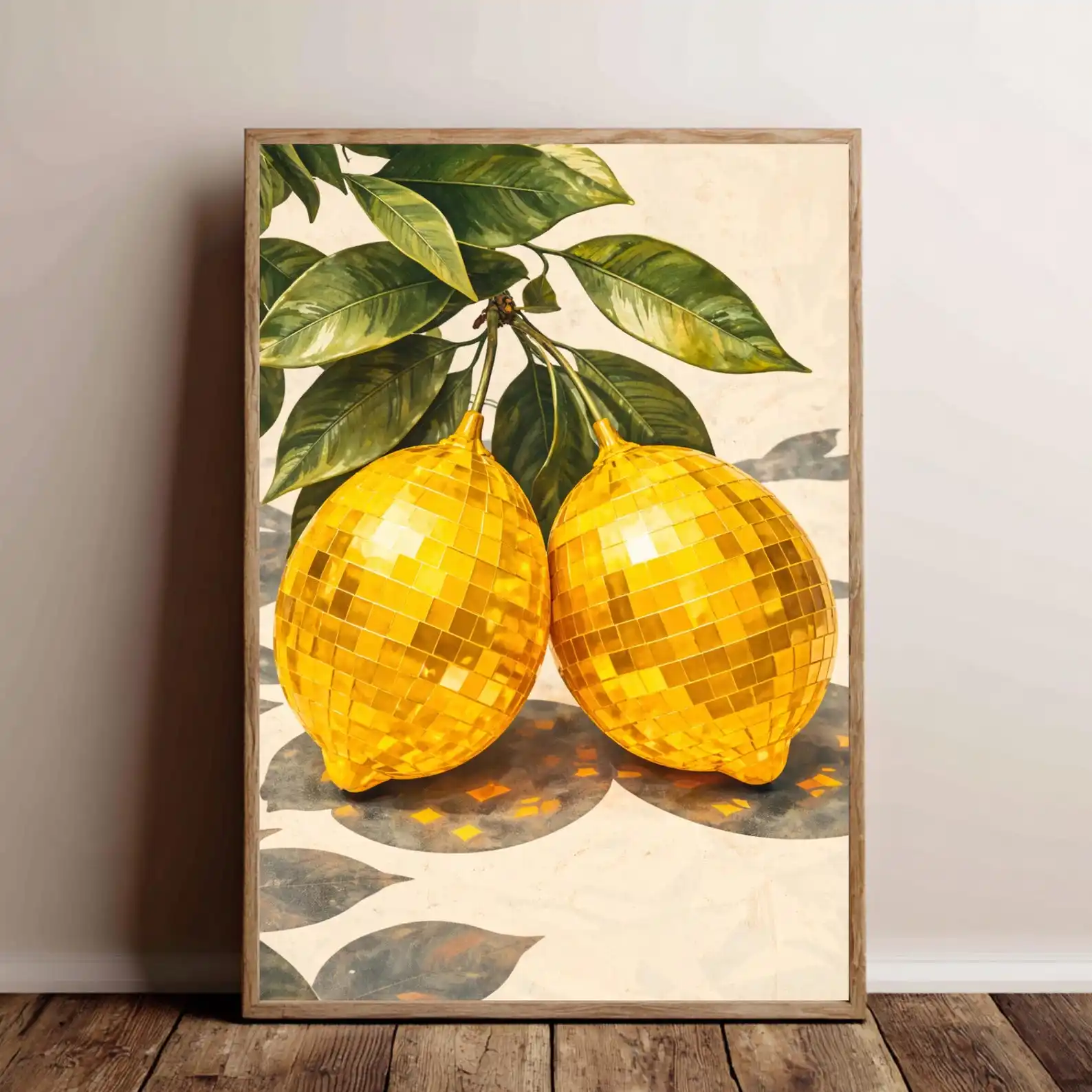 Retro Funky Disco Lemons Poster, Lemon Disco Ball Art Print Frameless Maximalist Dopamine Decor, Retro Kitchen Wall Art Poster