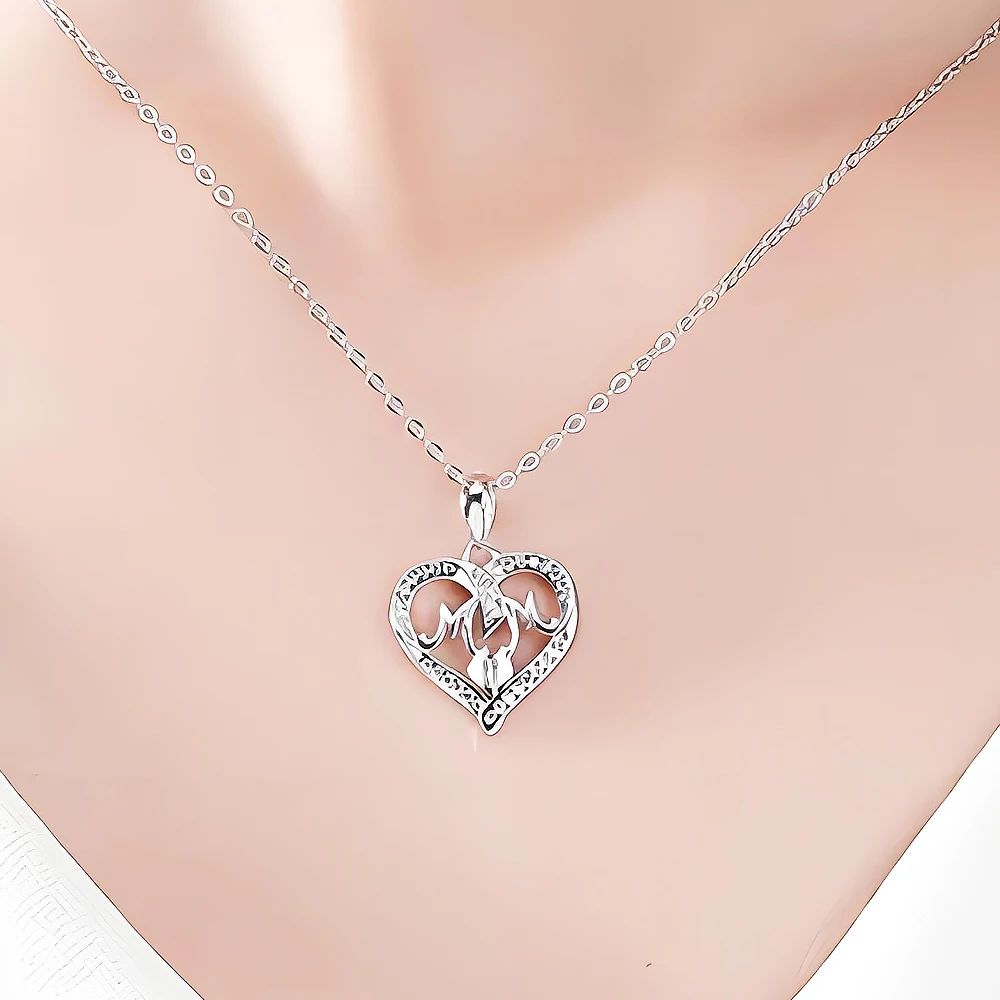 925 Sterling Silver Mom Heart Love Pendant Chain White Cubic Zirconia Geometric Necklace For Women Ma Fine Jewelry Birthday Gift