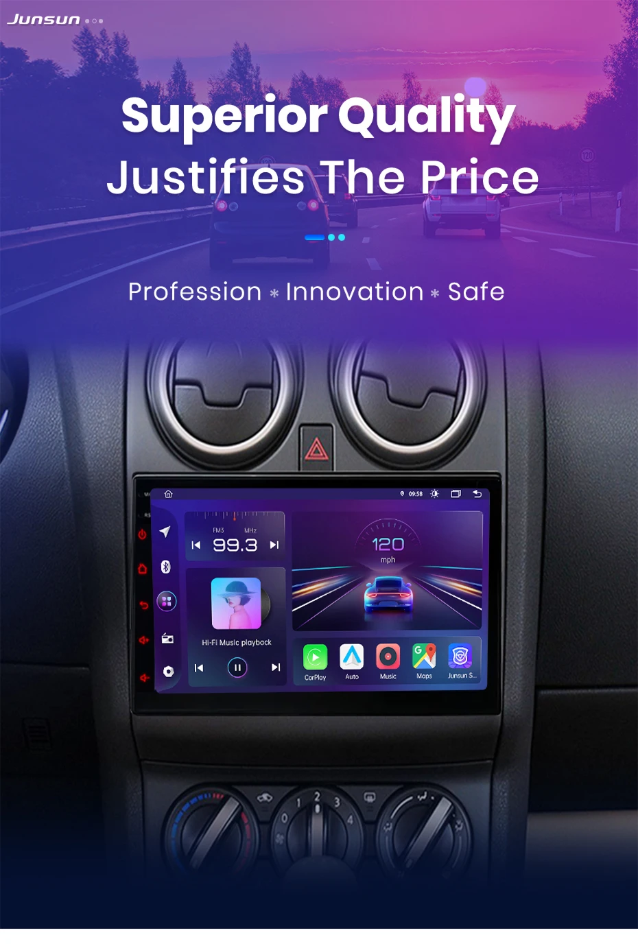 Junsun Universal Auto Radio Stereo Multimedia Video CarPlay Android Auto Intelligen systeme Für Ford Peugeot Citroen Fiat 7/9/10" – Detail 3
