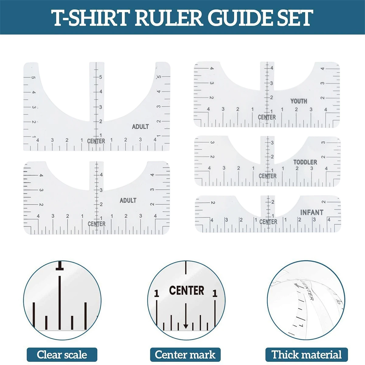 4/5PCS T-Shirt Alignment Ruler Tool With Size Chart Transparent White black DIY Drawing Template Sewing Tools for Guiding Design