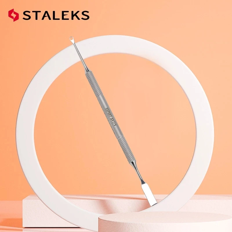 STALEKS Manicure martwa skóra dwugłowy stalowy pierścień w kształcie pierścienia Push Flat Push narzędzie do paznokci trądzik zaskórniki narzędzia PE-51-1