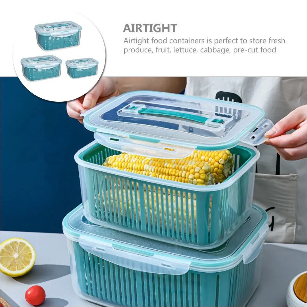 

3Pcs PP Material Fruit Storage Boxes Drain Basket Set Fridge Organizer Fresh Food Preservation Container for Refrigerator