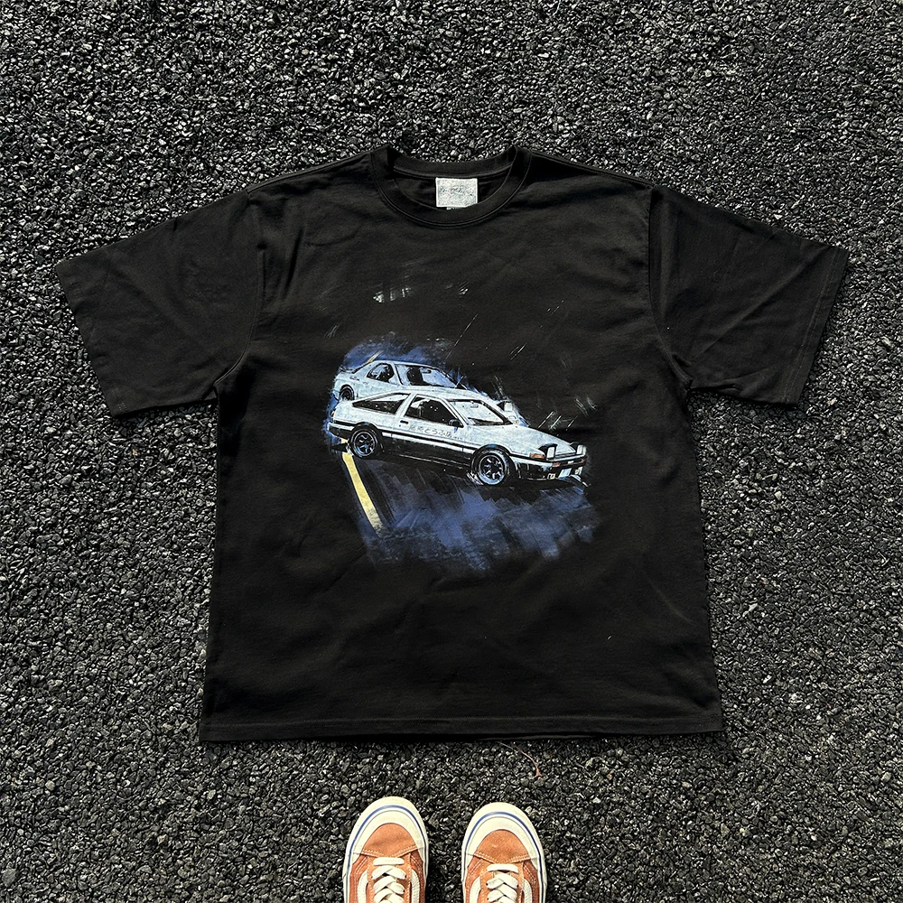 

Heavyweight 260G Retro Headlines D ort Sve T-irt Couple Matching Loose Fit Summer Faion round Ne Youth Sle