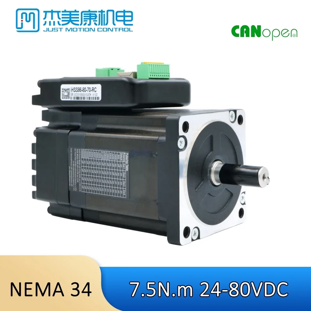 

JUST MOTION CONTROL 86mm Stepper Motor 7.5Nm 6A 2-Phase Integrated Motor NEMA34 Modbus-RTU CANopen / RS485 IHSS86-80-70-RC