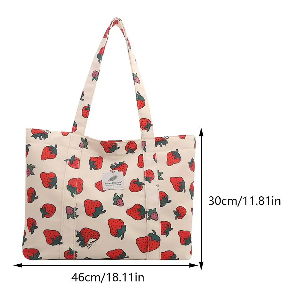 Cute Cherry Strawberry Print Casual Tote Bag Large Capacity Satchel Purse Nylon Top Handle Bag Women Grocery Fashion Shopp Bag