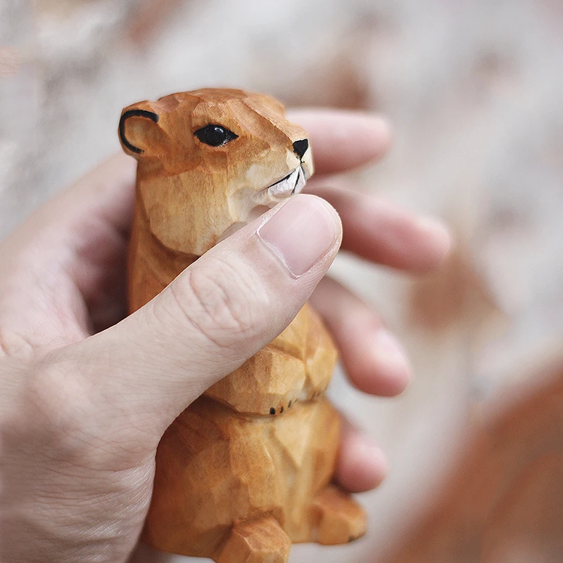 Handmade woodcarving marmot ornaments solid wood marmots animal desktop decoration wood crafts