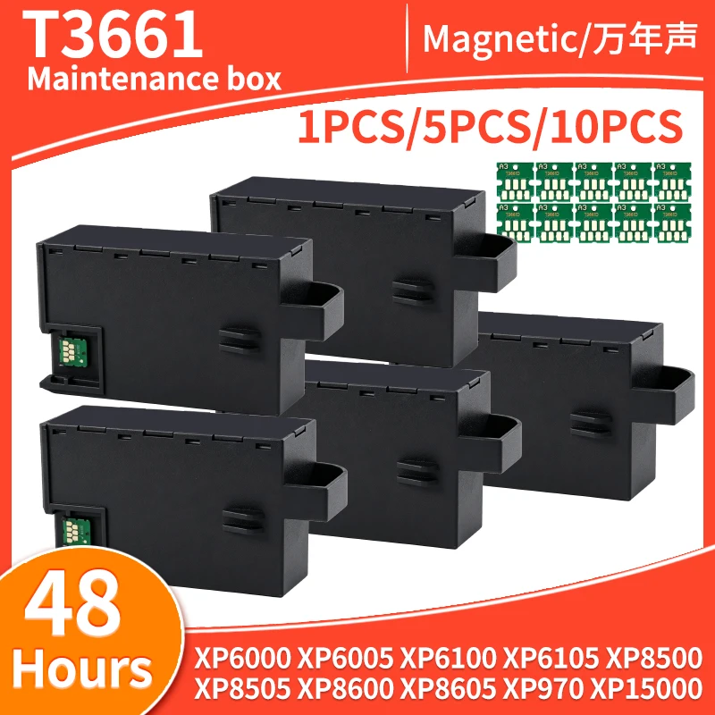 1-10PCS T3661 Maintenance Box for EPSON Expression XP6000 XP6005 XP6100 XP6105 XP8500 XP8505 XP8600 XP8605 XP970 XP15000 Chip