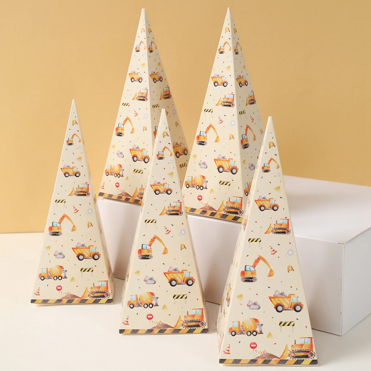 Construction Triangle DIY Candy Gift Packaging Boxes Construction Theme Birthday Party Decor Truck Party Supplies Baby Shower