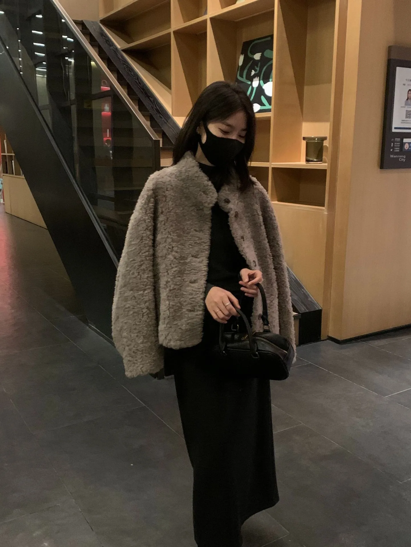 Gola quente ort pele de cordeiro jaet único botão sle casaco feminino macio sle tubo reto pe longo sve