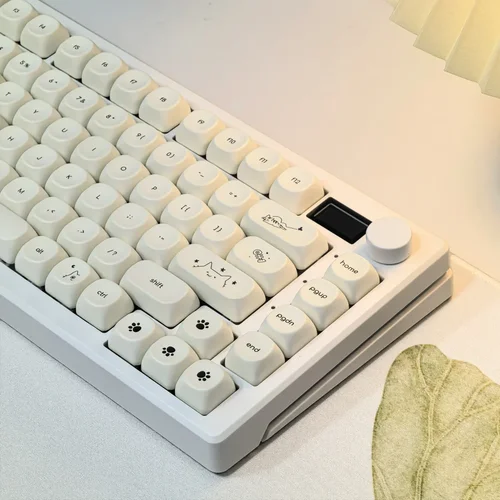 Imagen 2 del producto Teclas simples con tema de gato blanco lechoso, 124 teclas, sublimación PBT, perfil MOA, tapas redondas de bola, teclas de teclado mecánico coreano