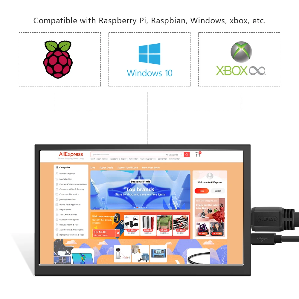 Imagem -04 - Display Compatível com Hdmi para Raspberry pi Módulo Mini pc sem Tela Sensível ao Toque 1024x600 Ips de Alto Pixel 3b 3b Mais 4b 4b Mais Zero 7in