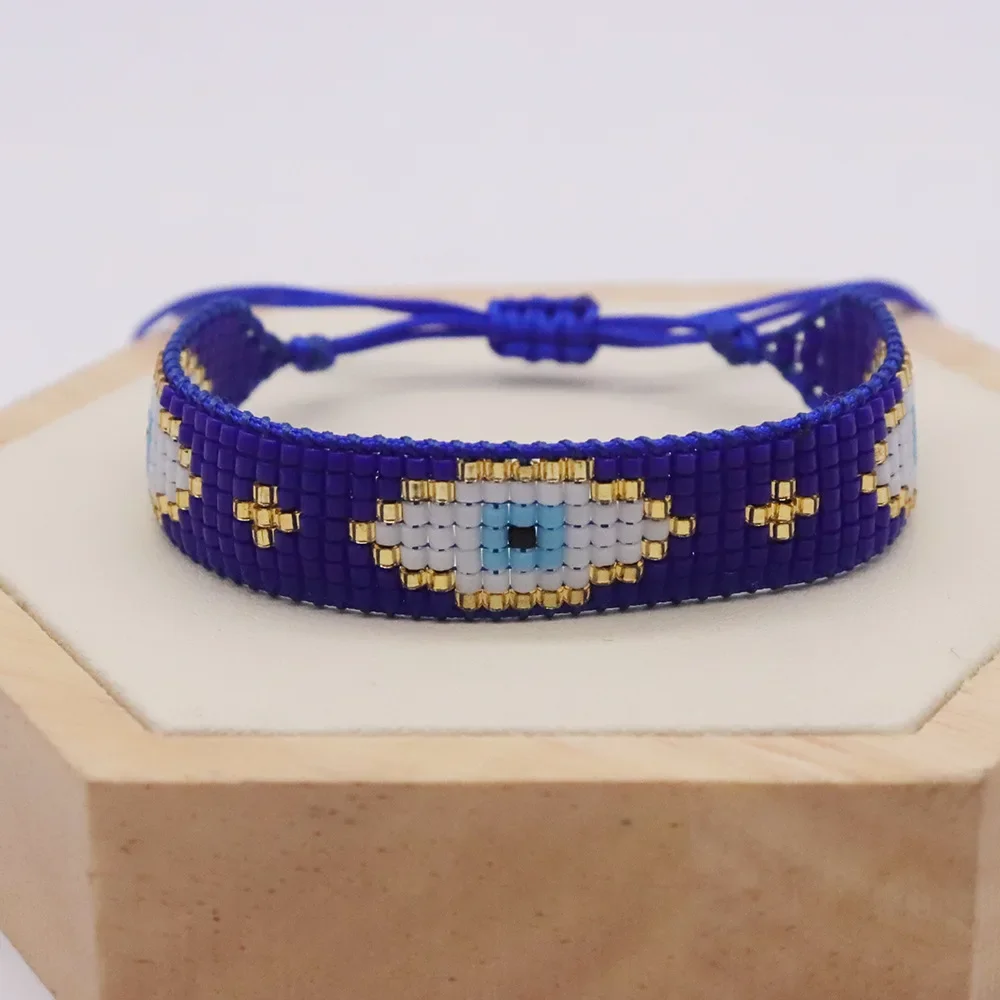 Rice Ball Bracelet  Hand woven  blue  personality  fashion  Simplicity  Devil's Eye  Adjustable  Bohemia Unisex  Beaded Bracelet