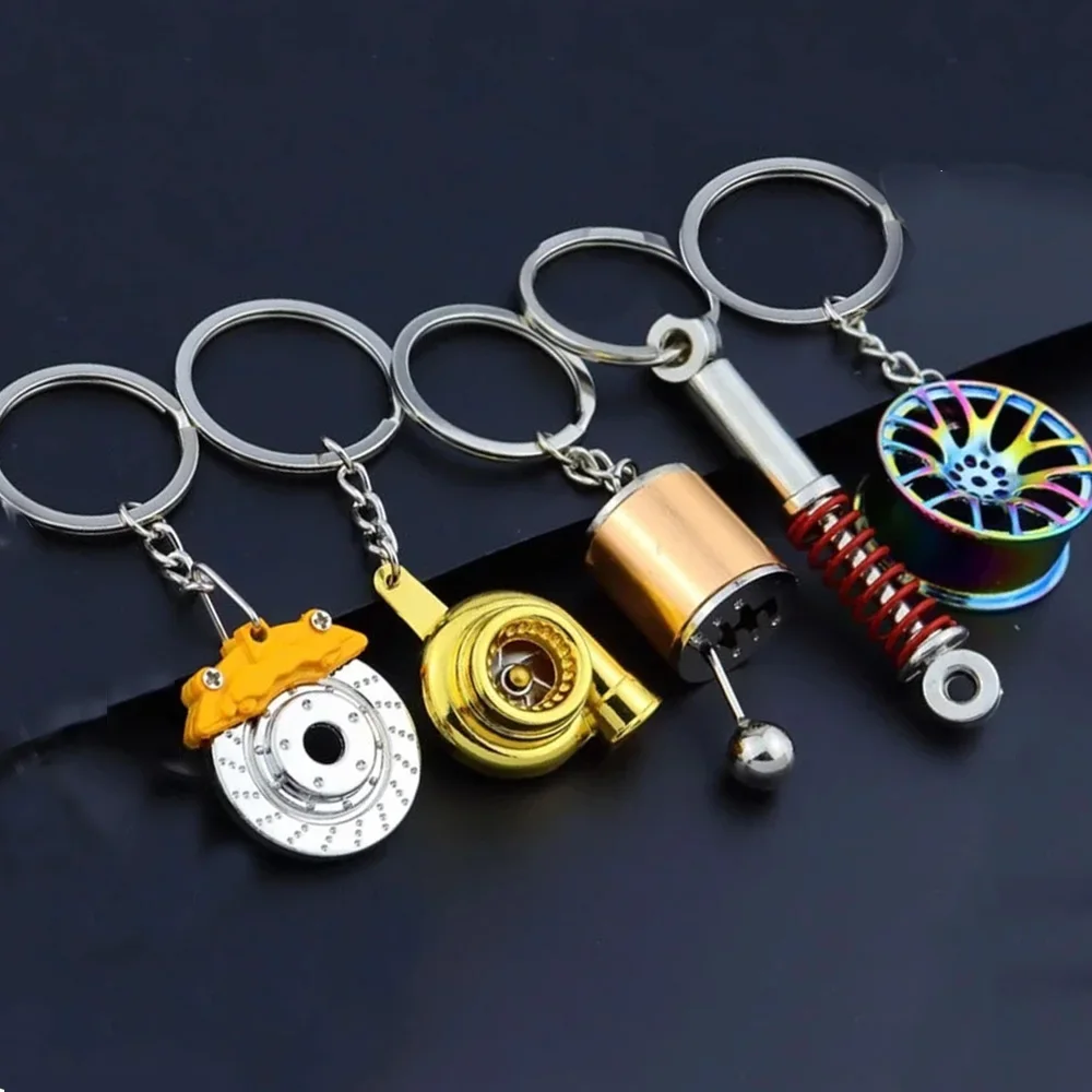 Fashion Car Metal Keychain Creative Turbo Gear Hub Pendant Keyring Brake Disc Shock Absorber Key Chains For Men Women Gifts