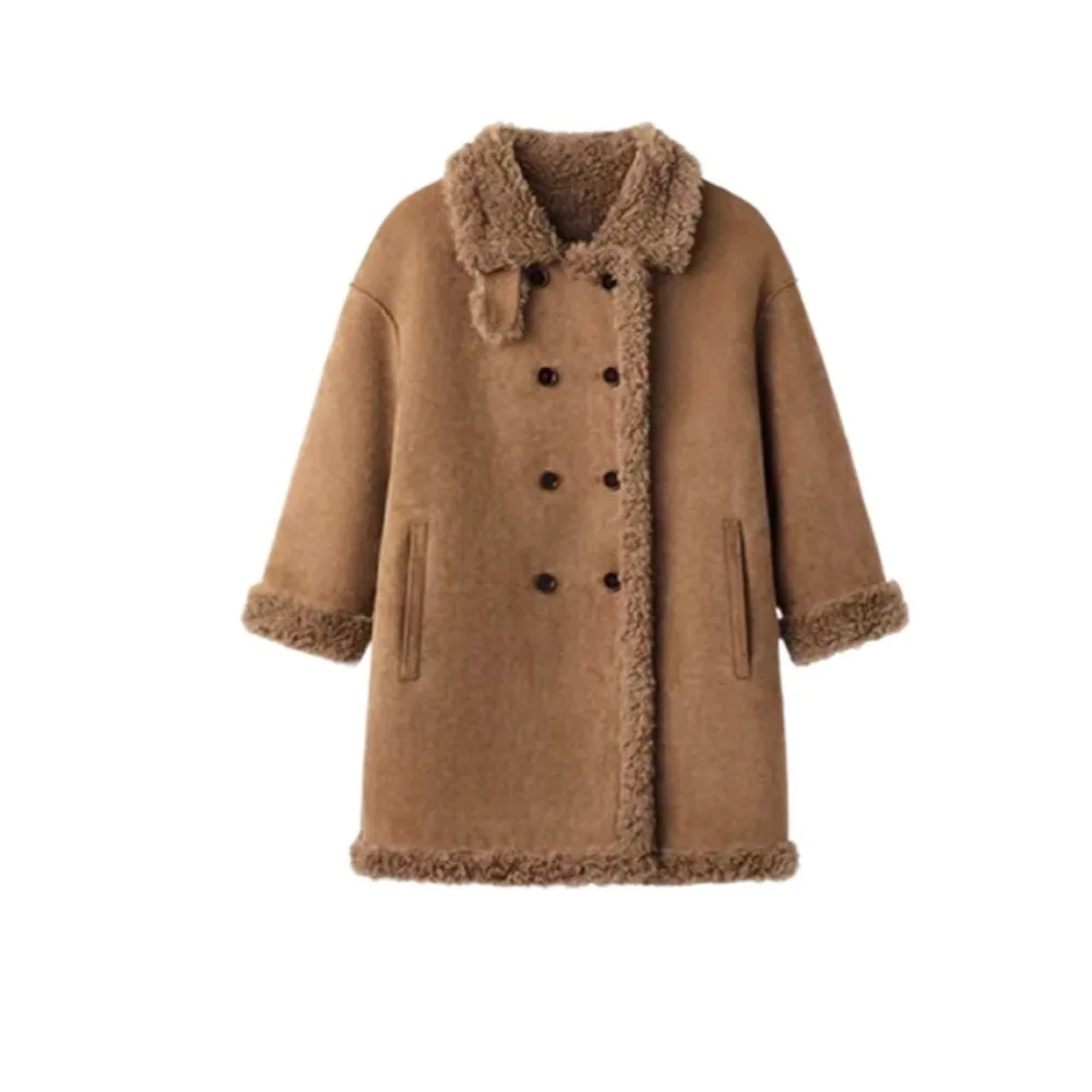 Reversible Faux Lamb Fur Long Coat for Big Kids Boys Girls Winter Outerwear for 120-170cm