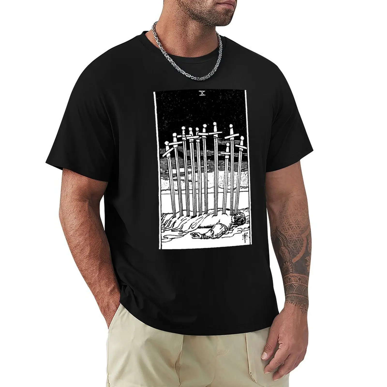 Ten of Swords - X of Swords - Tarot Card - Major Arcana fortune telling occult T-Shirt Fashion Casual Short Sleeve Top