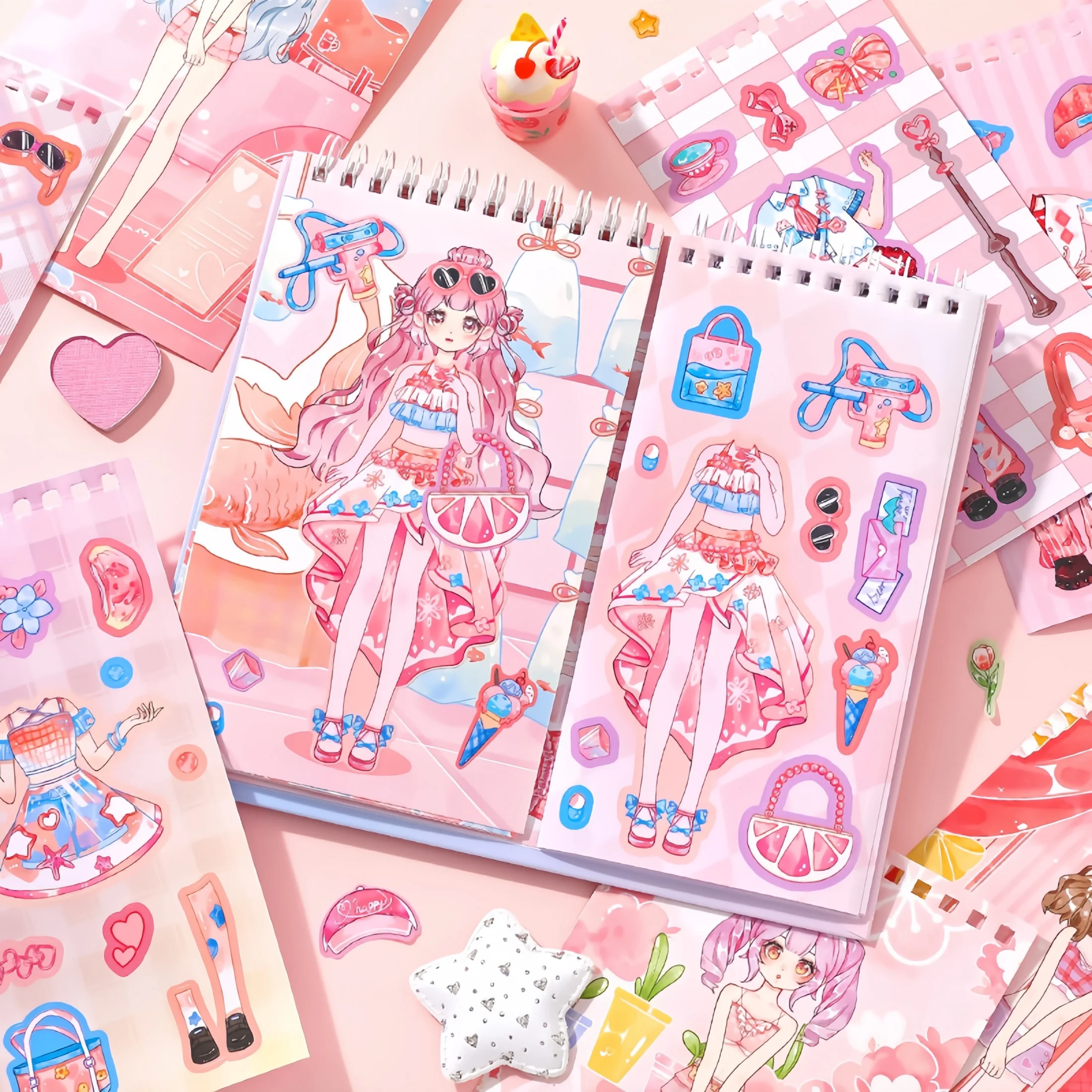 Cartoon Girl Dress-Up Stickers, Cute Little Girl Fantasy Store Scene Dress-Up Sticker Book, DIY Journal Stickers, Immersive Sticker Book, Clothing and Outfit Sticker Book