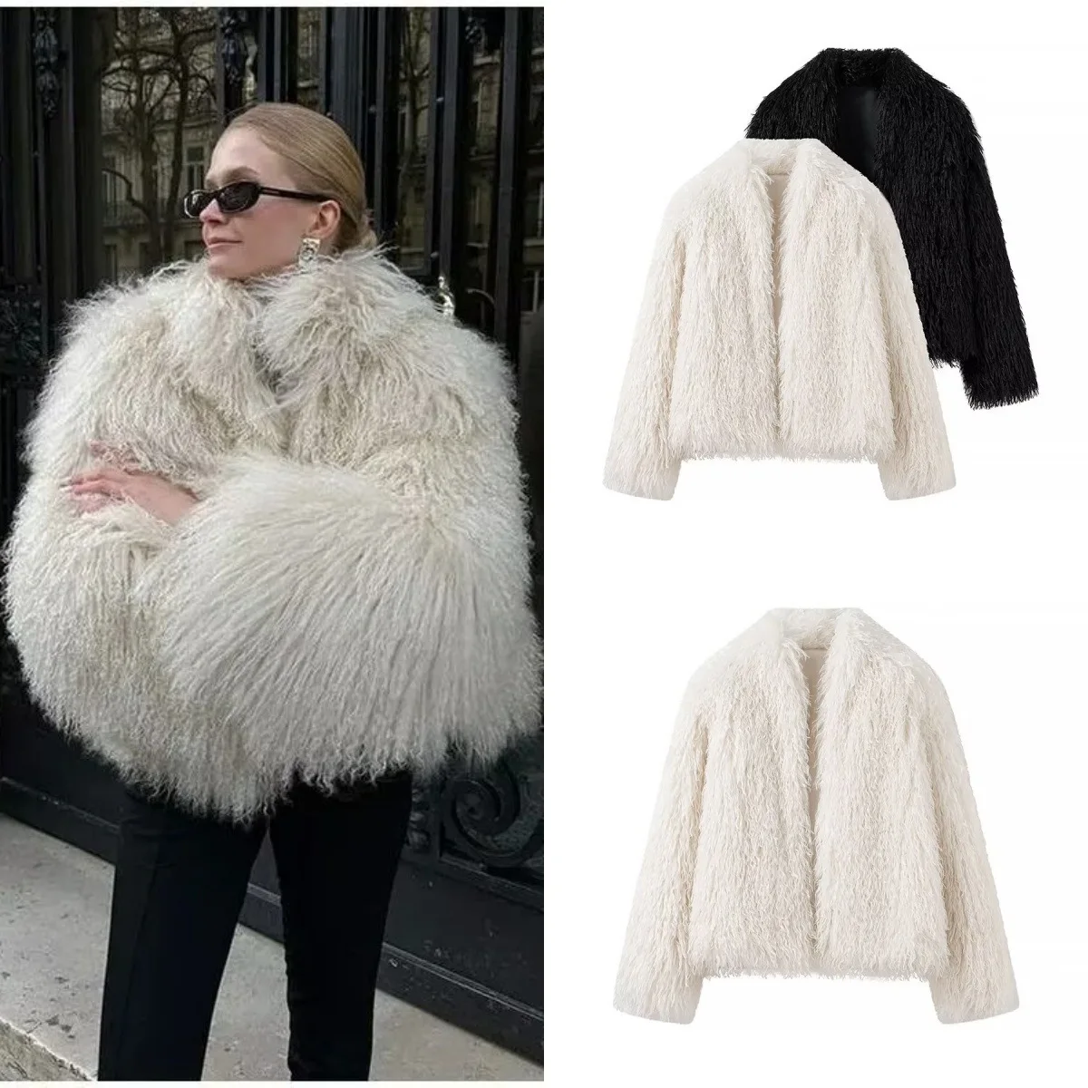 Female Eco Fur Outwear Lady Faux Fur Coat Luxury Women Winter Imitation Fur Jacket Oversized Solid Long Hair Spliced