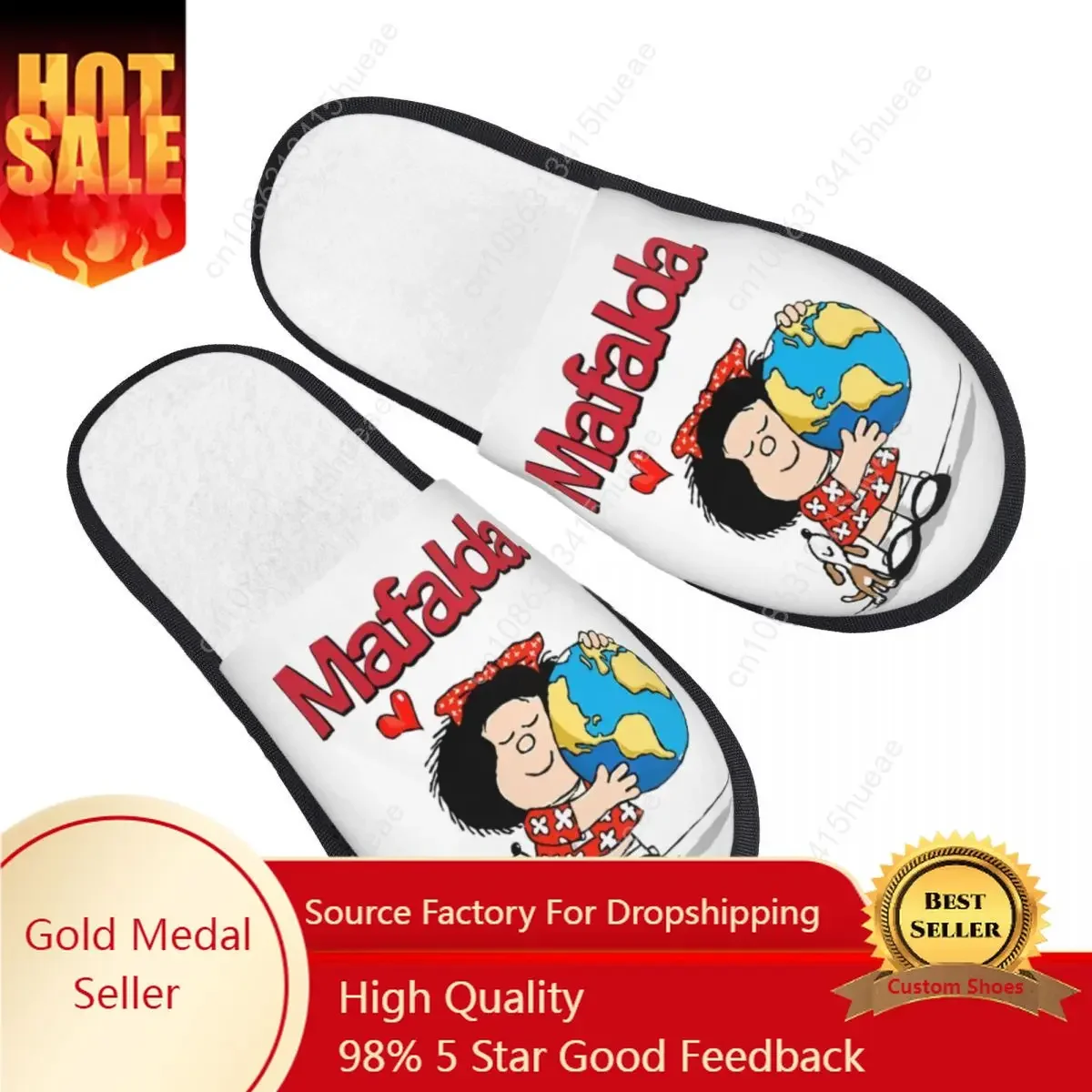 

Custom Mafalda World And Her Puppy Memory Foam Slippers Women Cozy Warm Quino Comic Cartoon House Slippers