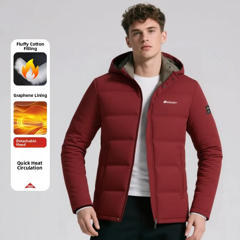

Thiened Casual Cotton Jaet for Men Winter Warm Detachable Hood Busin Gentleman Sle Stand Fit Busin Casual Coat
