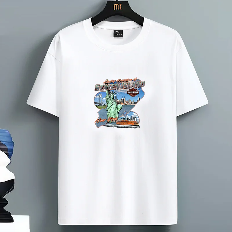 

Summer Men's 100 Cotton Comfortable Casual Loose Oversized Fashion New York Printed Sports Round Neck Short Sleeved T-shirt Top