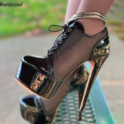 Rontifcool Women Summer Platform Pumps Air Mesh Sexy tacchi a spillo punta tonda bellissime scarpe da sera nere US Plus Size 5-20