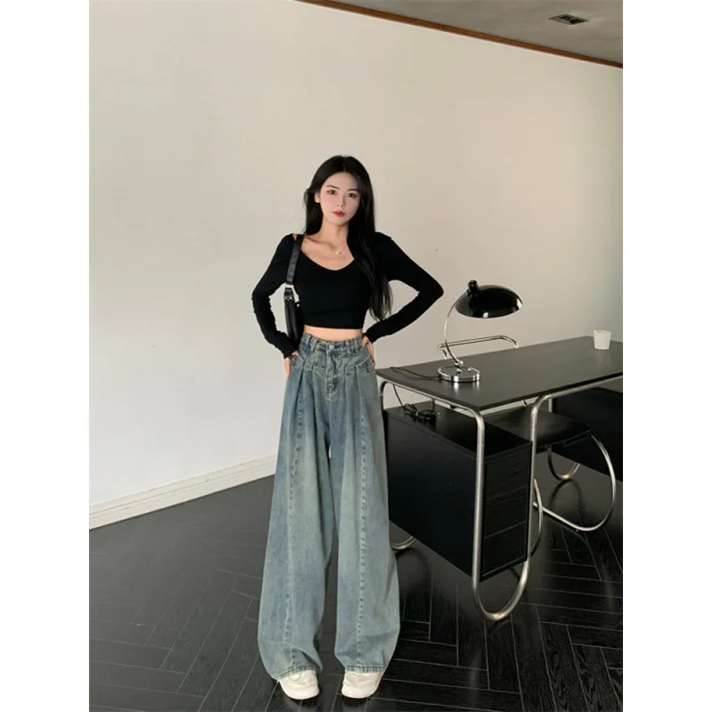 

Women's High Waist Wide Leg Jeans Spring Y2K High Waist Loose Wide Leg Jeans Women Streetwear All-Match Casual Pants New