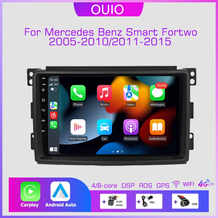 2din Android 10 Car Radio Multimedia Player Carplay Auto GPS Navigation For Mercedes Benz Smart Fortwo 2005 - 2010 2011-2015