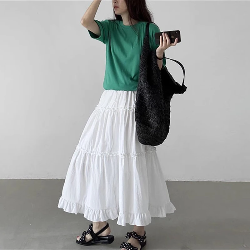 

Versatile Patchwork Ruffle Edge Skirt for Women's New French High Waisted A-line Cake Long Skirts Mujer Faldas