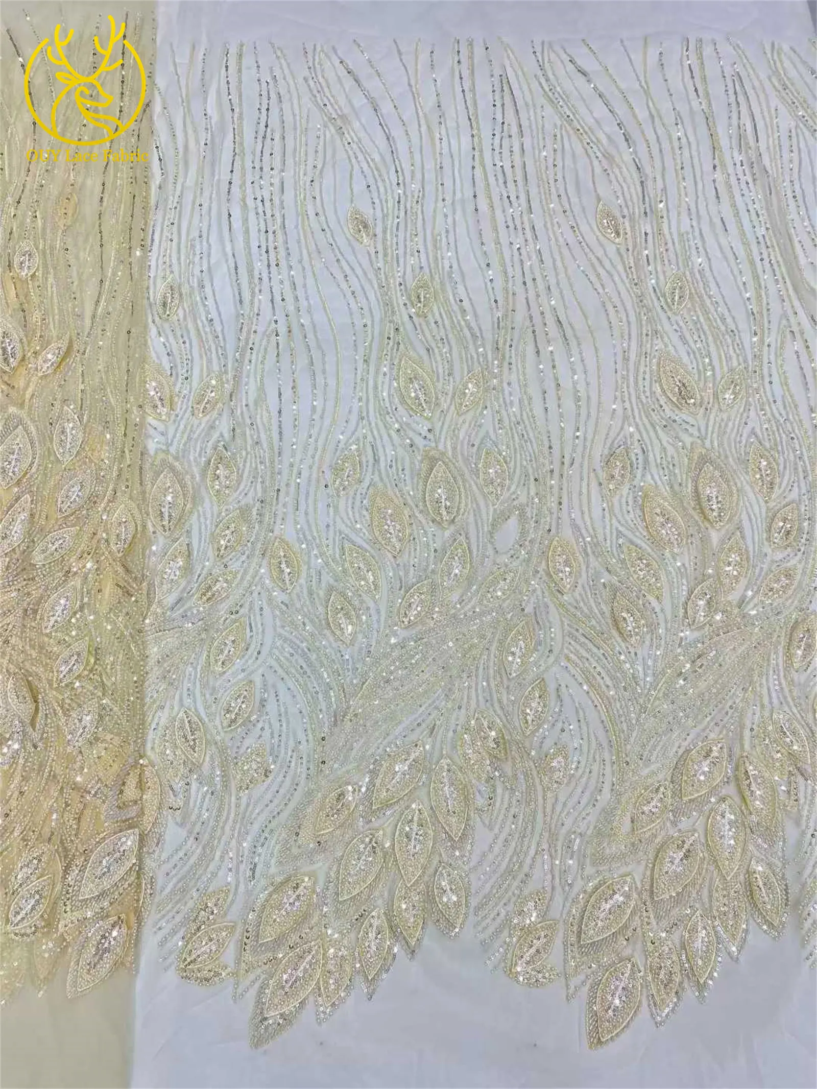 Luxuriöser französischer 3D-bestickter Perlen-Tüll-Spitzenstoff 2026 – Hochwertiger nigerianischer Pailletten-Spitzenstoff für Brautkleider und Hochzeitskleider – Detail 19