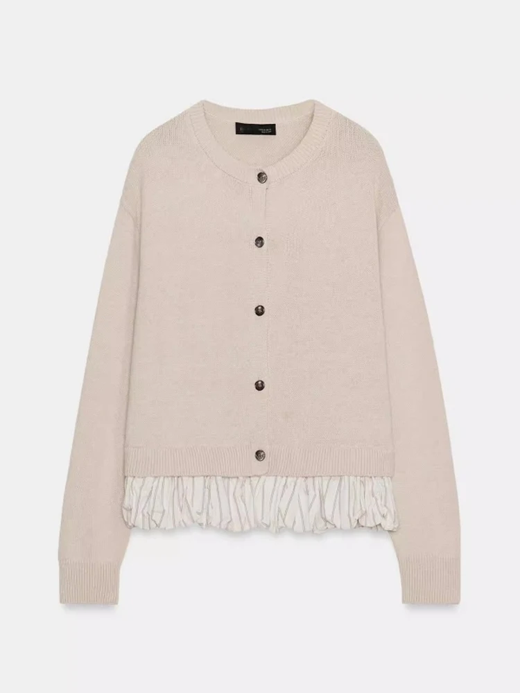 

Новый весенне-летний женский вязаный кардиган свободного кроя с круглым вырезом и длинными рукавами, из полиэфирного волокна, с декоративными вставками