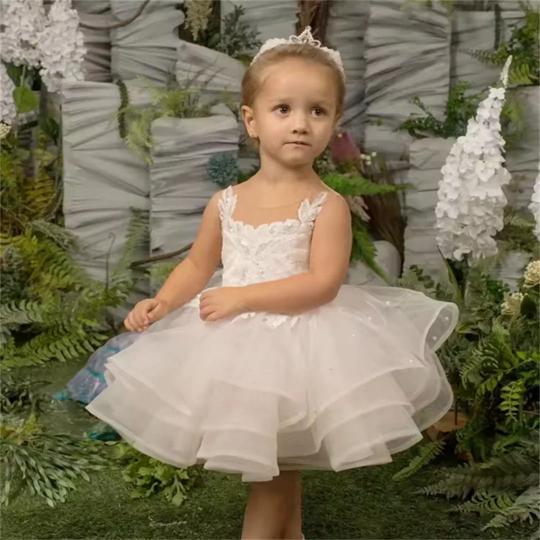 

Flower Girl Dresses for Weddings Tulle Princess Lace Sleeveless Holy First Communion Gowns Party Pageant Clothes For Kids