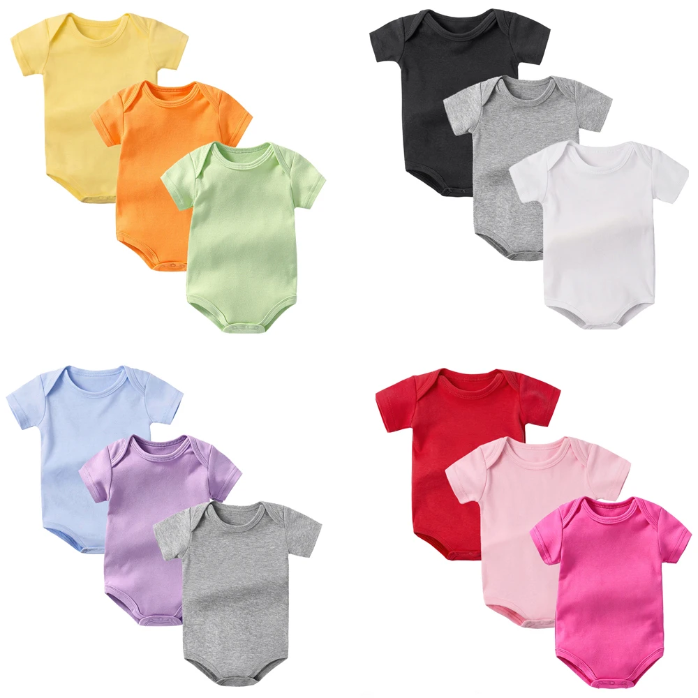 3 PCS Baby Bodysuits Cotton Summer Onesies Multipack Newborn Boy Girl Clothes White Blue Red Orange Pink Black Purple Jumpsuits